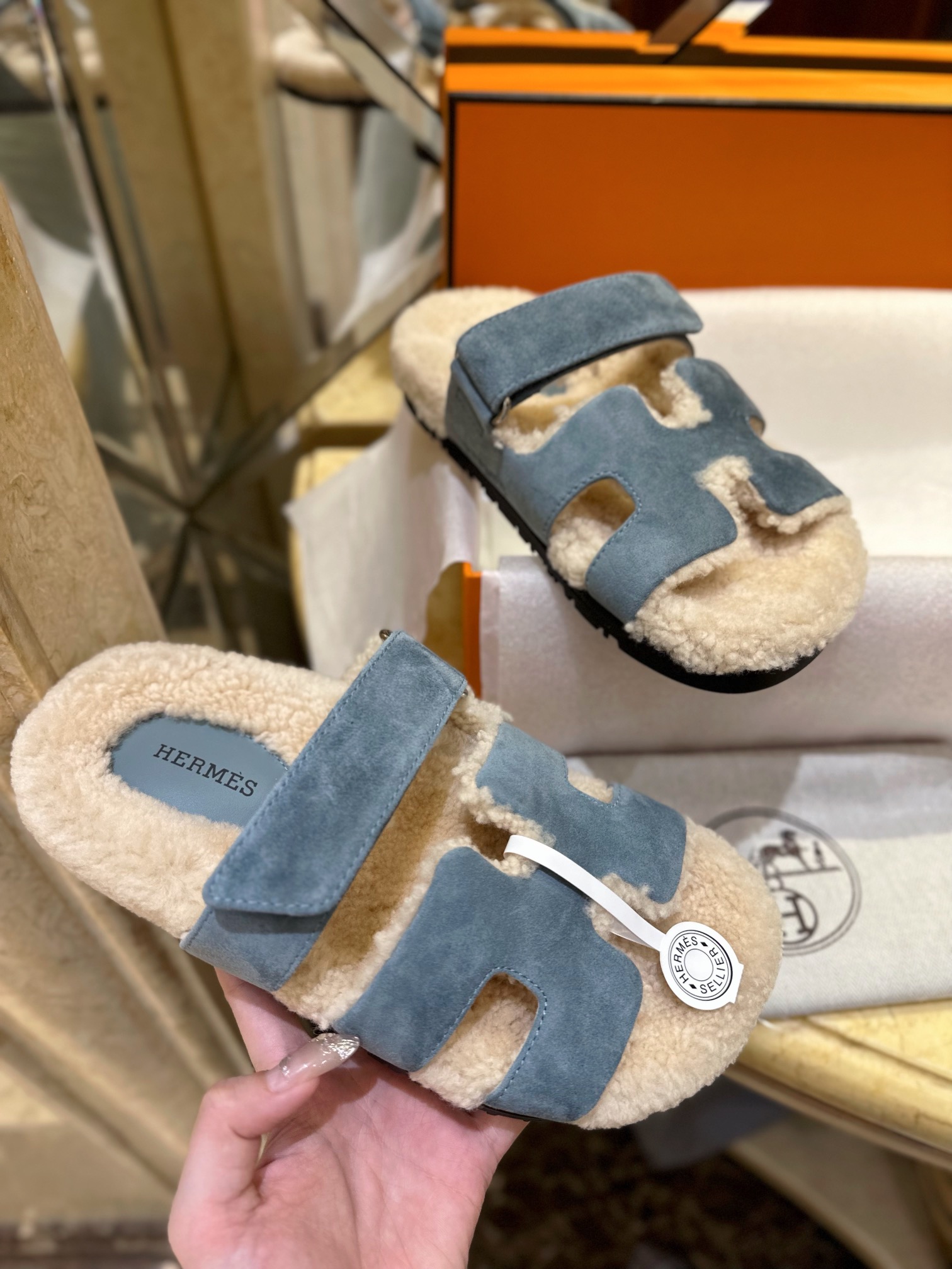 Hermes chypre Wool Slides with Lamb Wool Lining