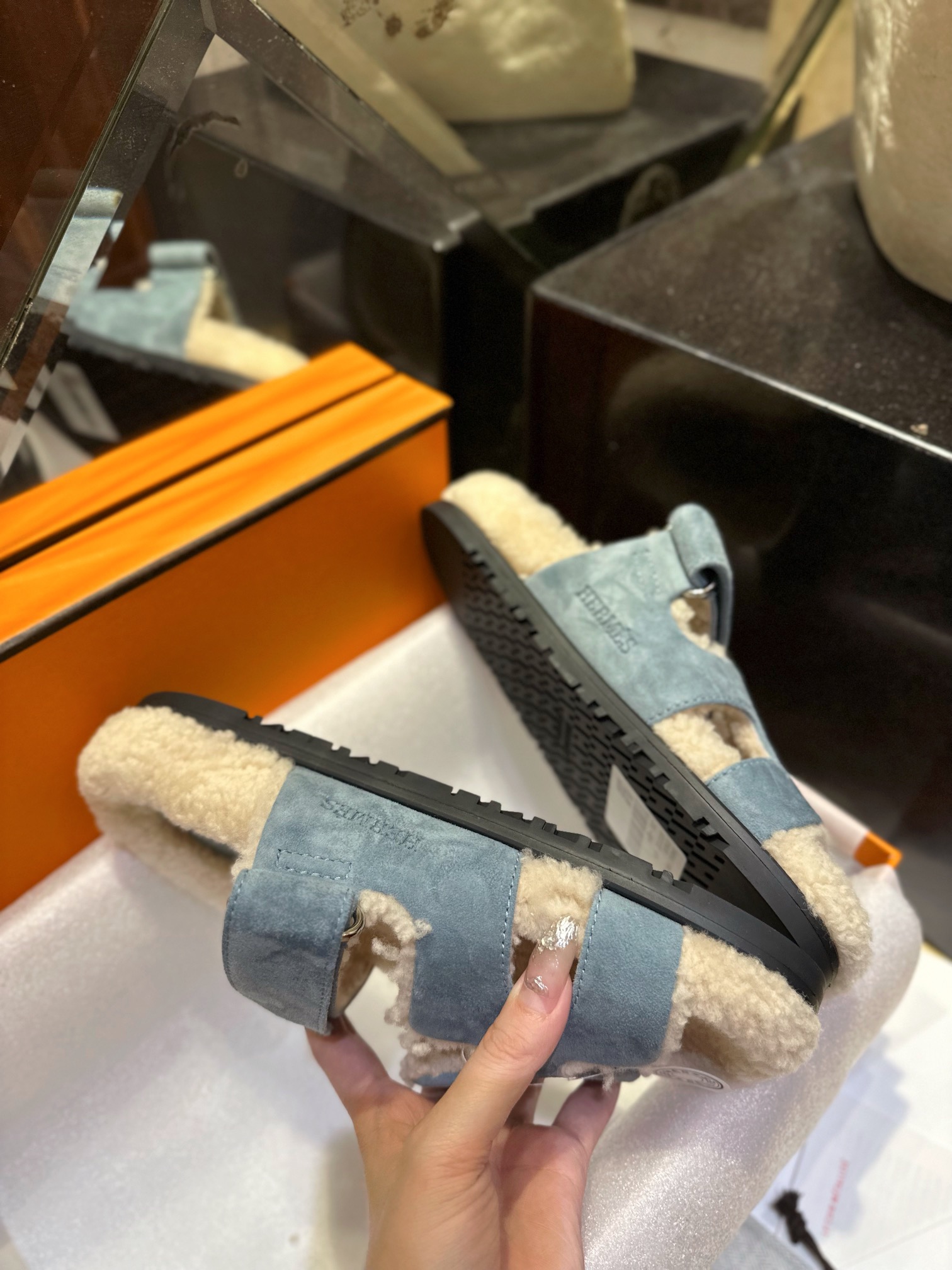 Hermes chypre Wool Slides with Lamb Wool Lining