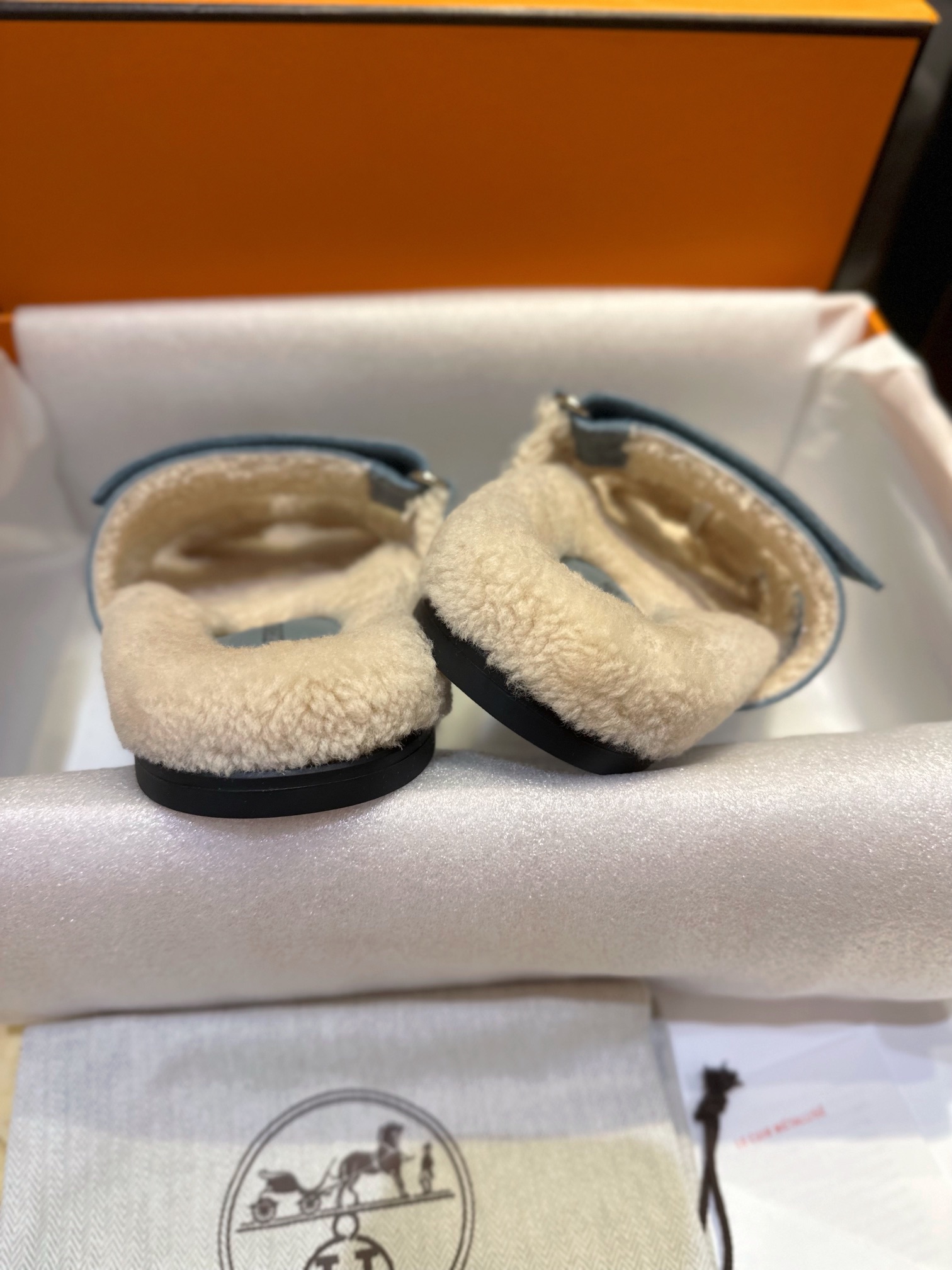 Hermes chypre Wool Slides with Lamb Wool Lining