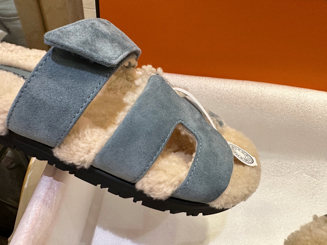 Hermes chypre Wool Slides with Lamb Wool Lining