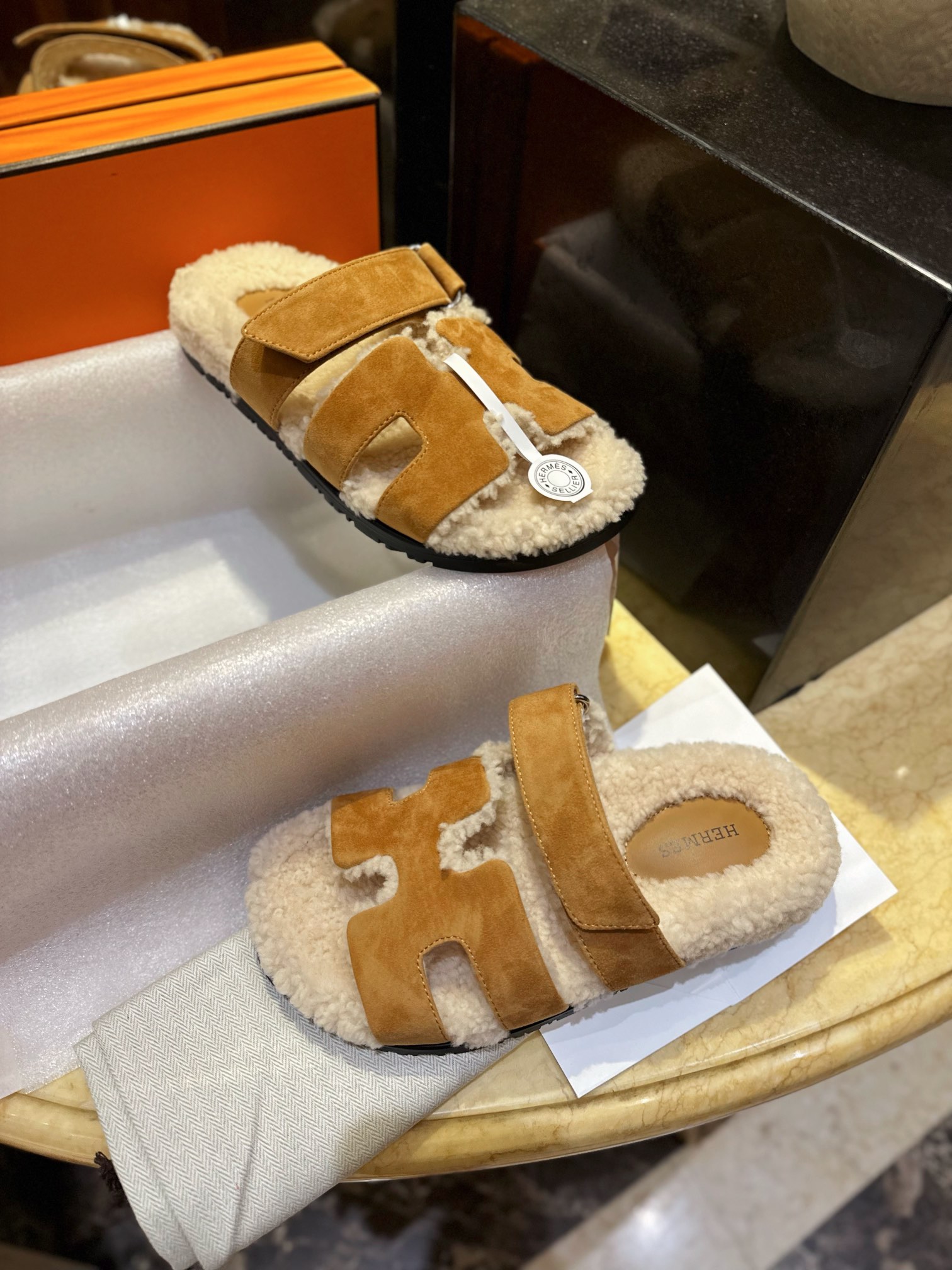 Hermes chypre Wool Slides with Lamb Wool Lining