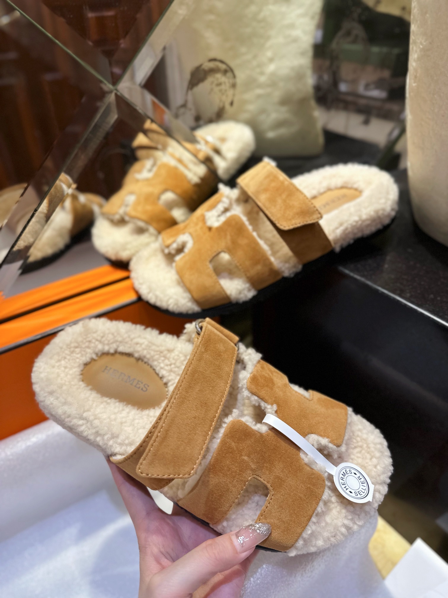 Hermes chypre Wool Slides with Lamb Wool Lining