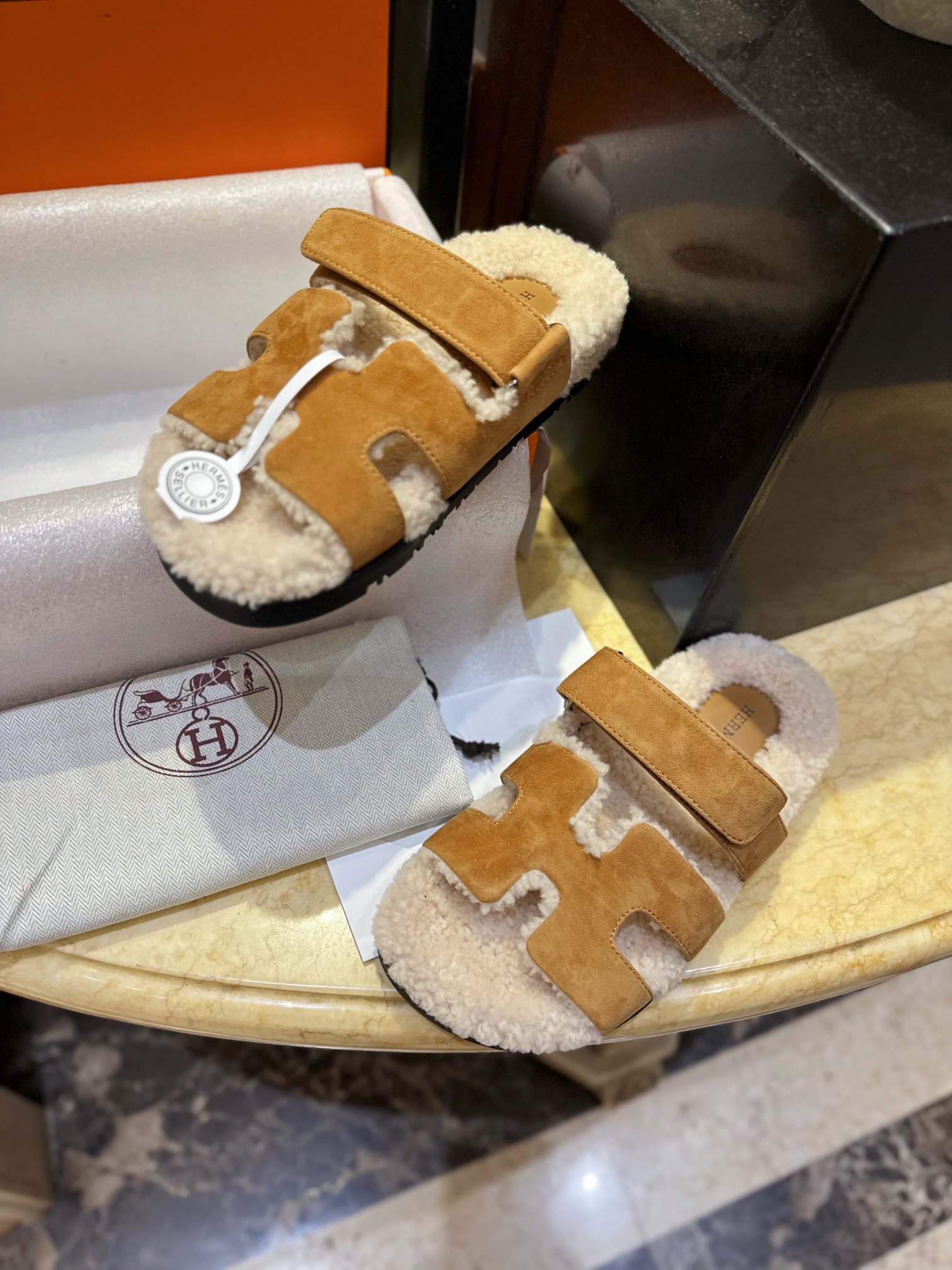 Hermes chypre Wool Slides with Lamb Wool Lining