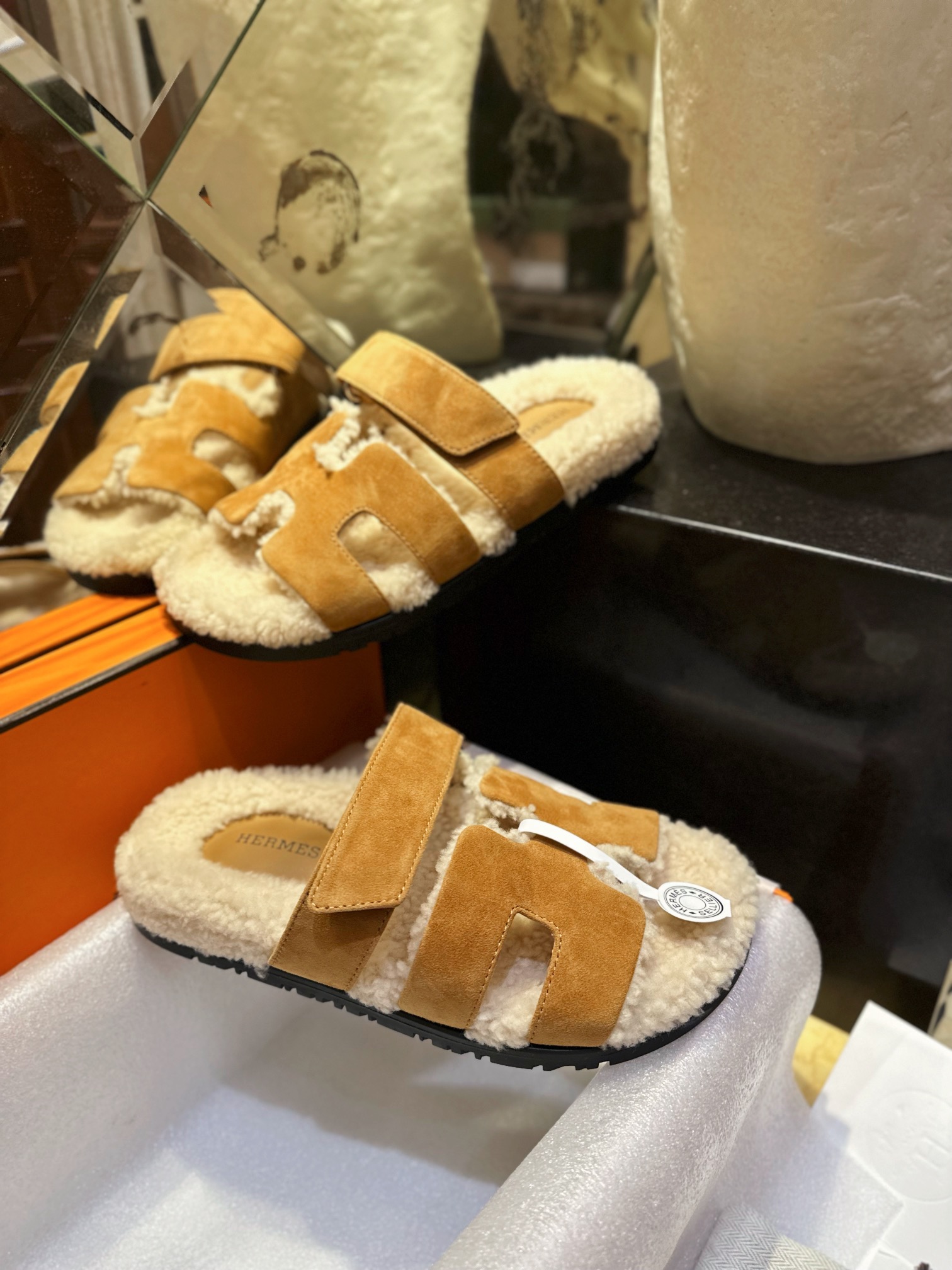 Hermes chypre Wool Slides with Lamb Wool Lining