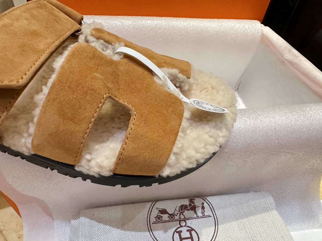 Hermes chypre Wool Slides with Lamb Wool Lining