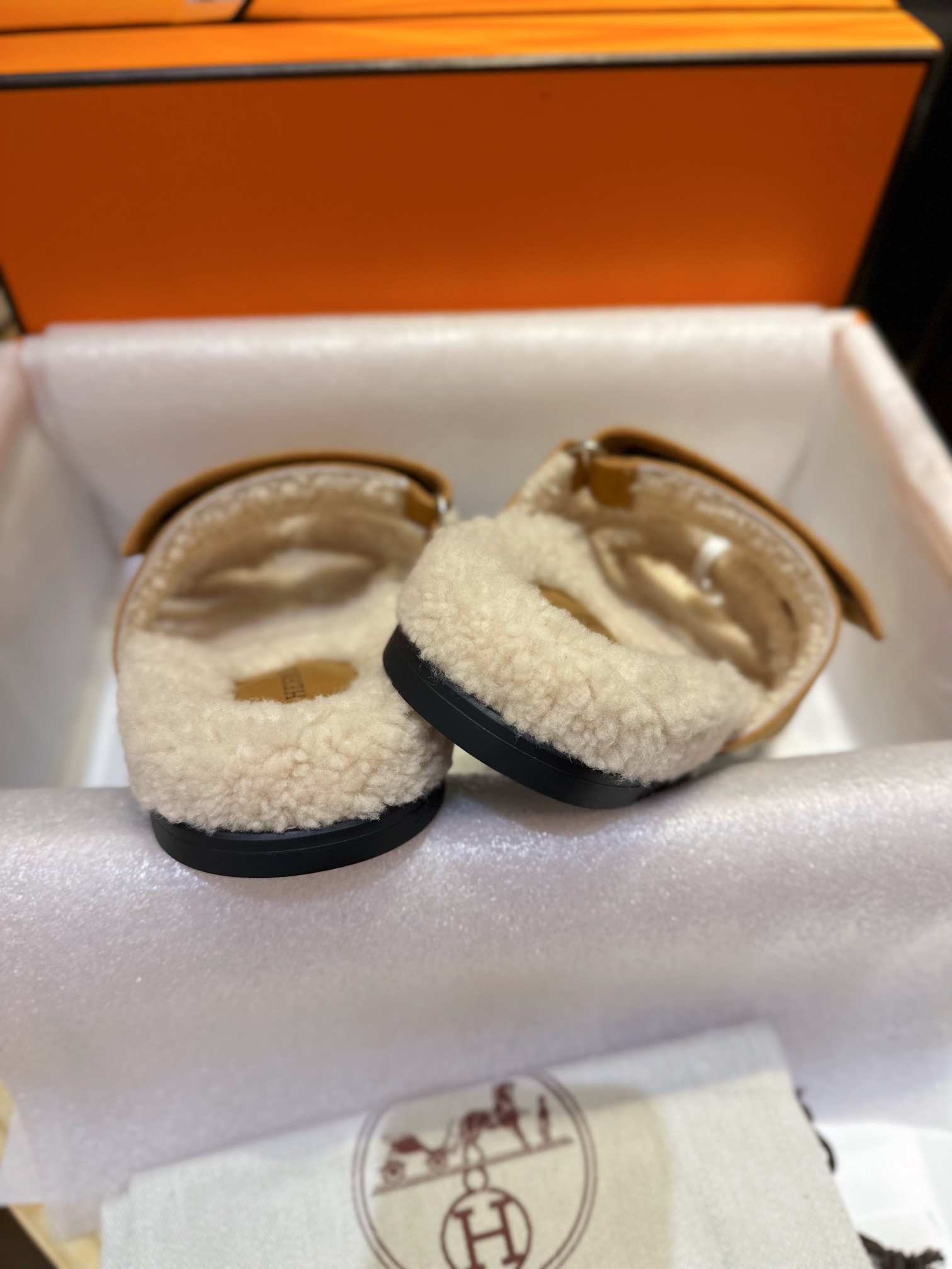 Hermes chypre Wool Slides with Lamb Wool Lining