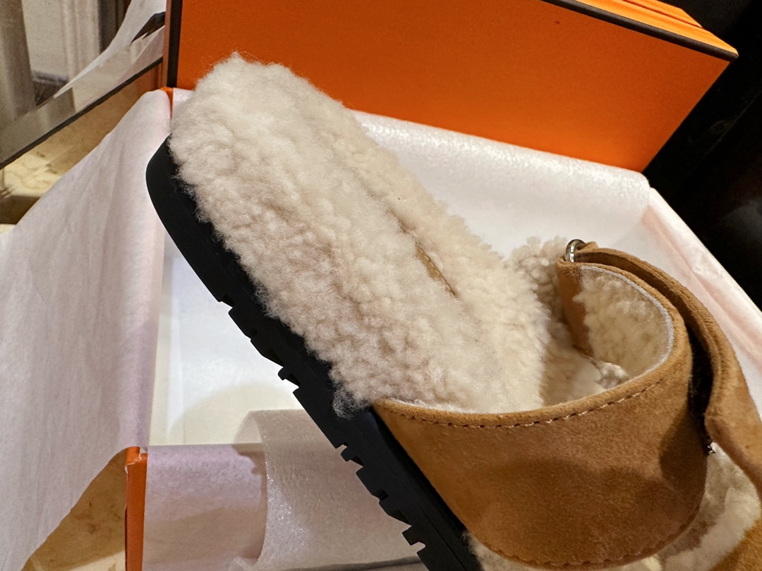 Hermes chypre Wool Slides with Lamb Wool Lining