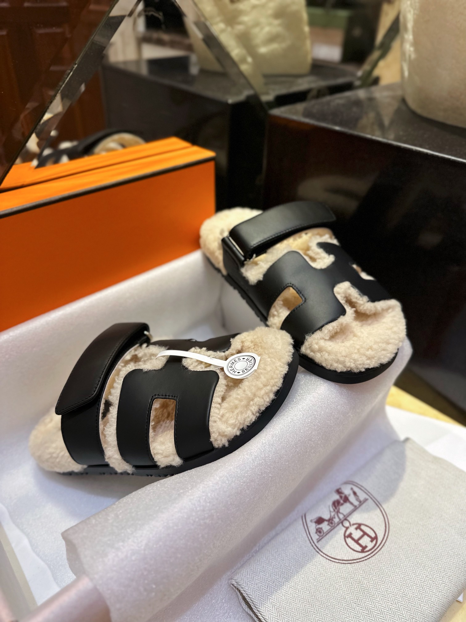 Hermes chypre Wool Slides with Lamb Wool Lining