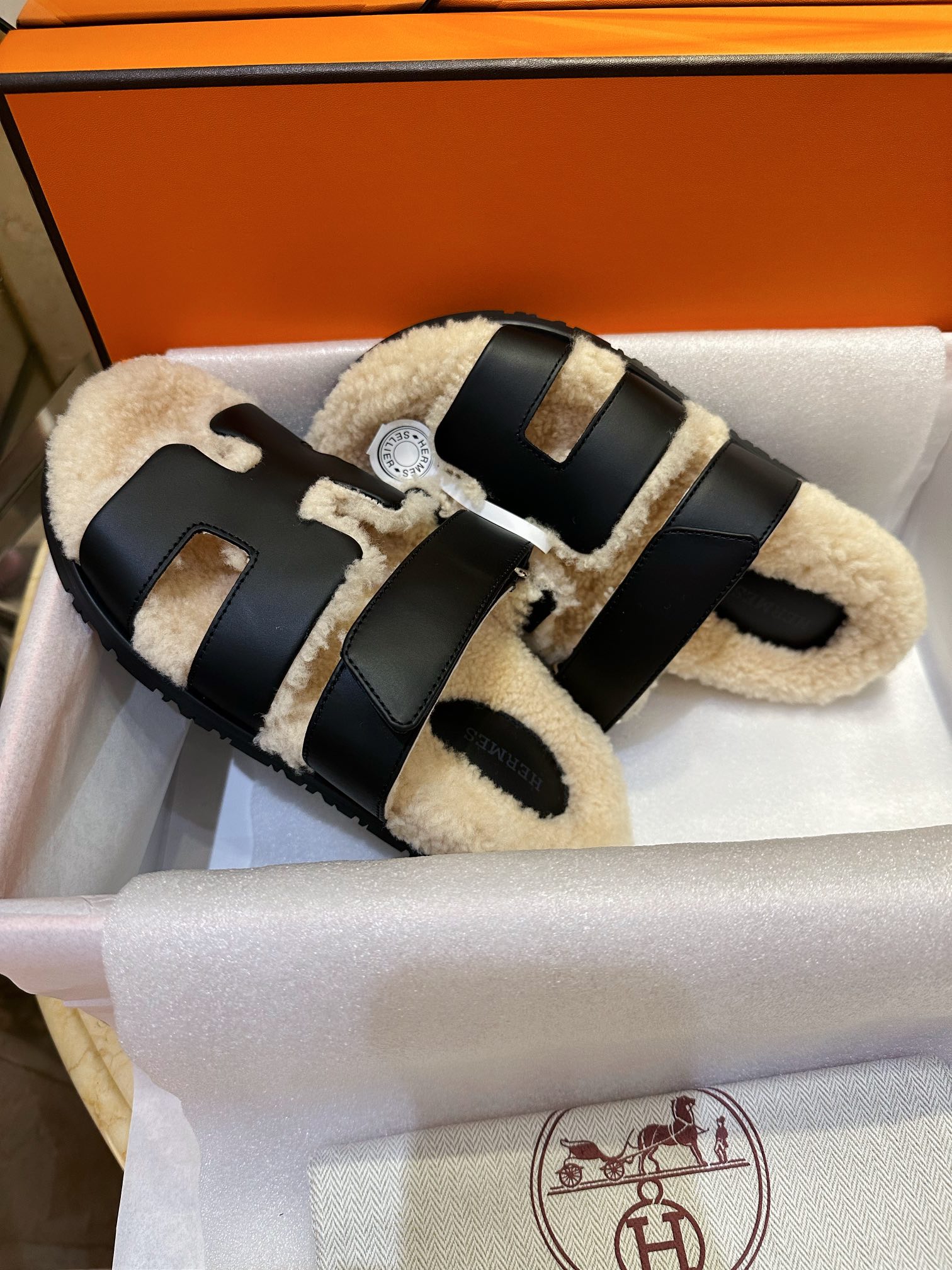 Hermes chypre Wool Slides with Lamb Wool Lining