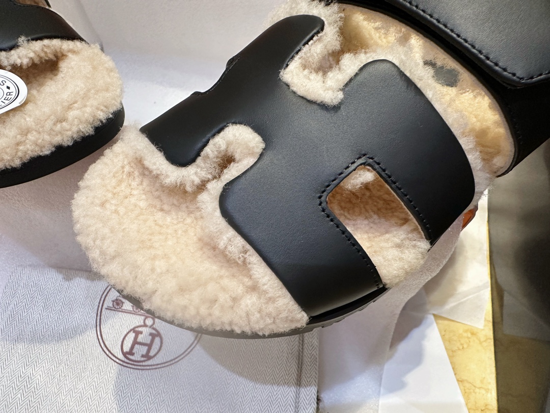 Hermes chypre Wool Slides with Lamb Wool Lining