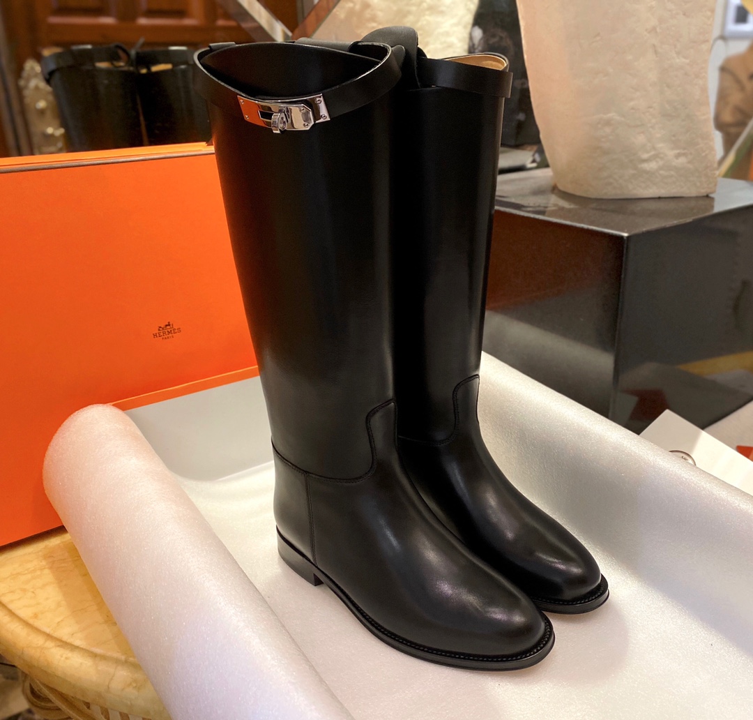 Hermes Classic Black Silver Kelly Knee-High Boots