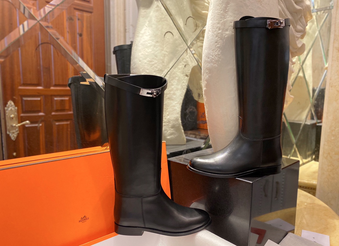 Hermes Classic Black Silver Kelly Knee-High Boots