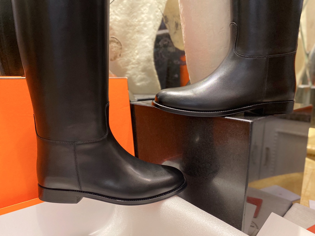 Hermes Classic Black Silver Kelly Knee-High Boots