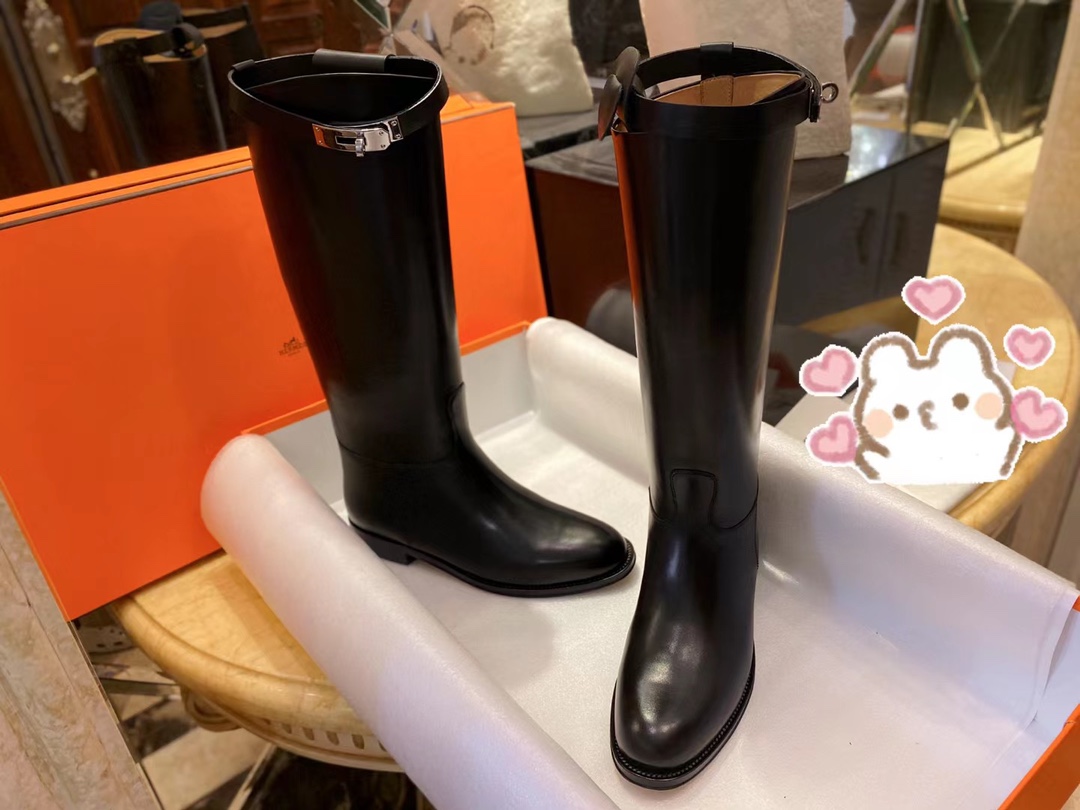 Hermes Classic Black Silver Kelly Knee-High Boots