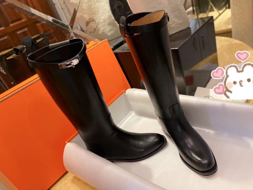 Hermes Classic Black Silver Kelly Knee-High Boots