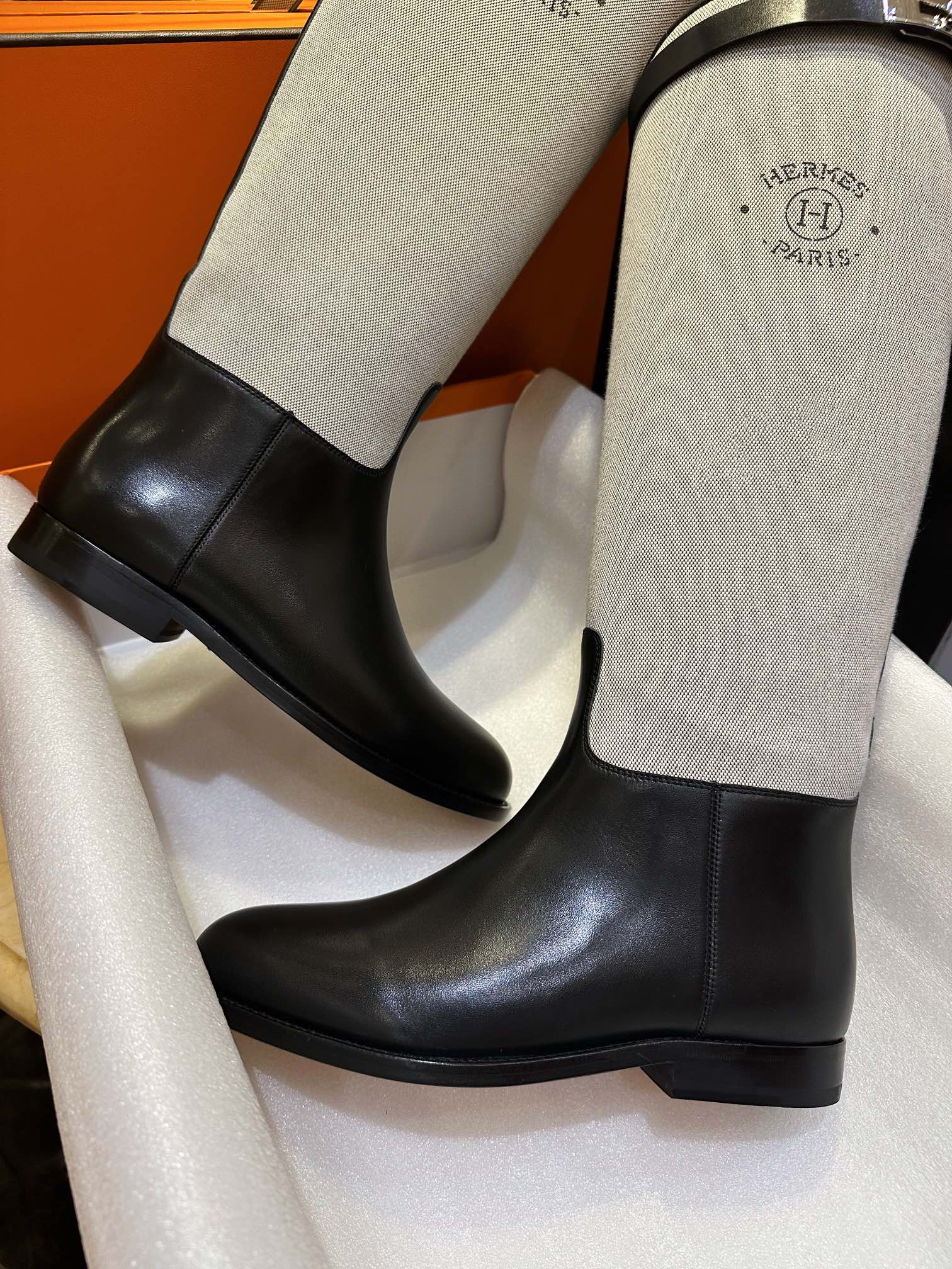 Hermes Kelly Button Canvas Patchwork Knee-High Boots