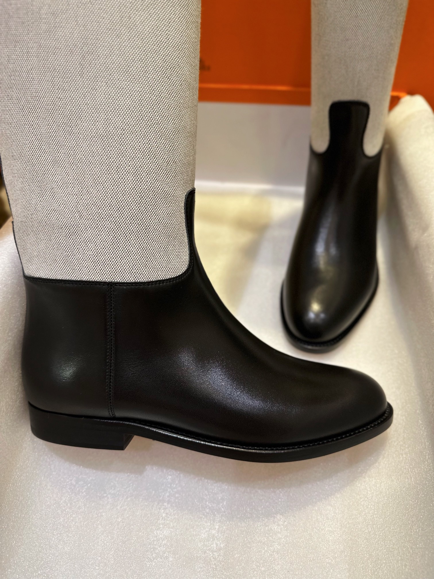 Hermes Kelly Button Canvas Patchwork Knee-High Boots