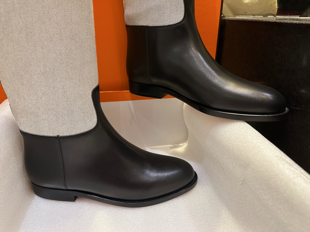 Hermes Kelly Button Canvas Patchwork Knee-High Boots