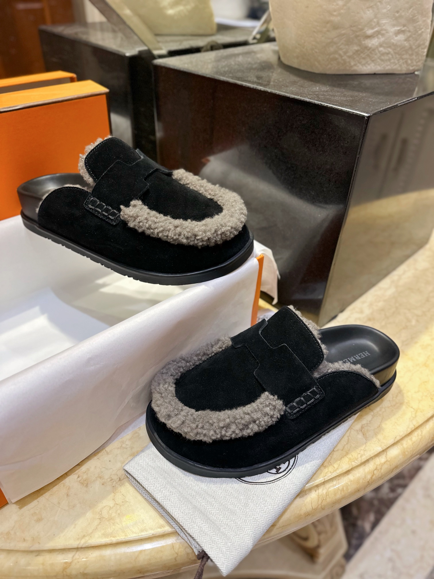 Hermes Boken Wool Slides