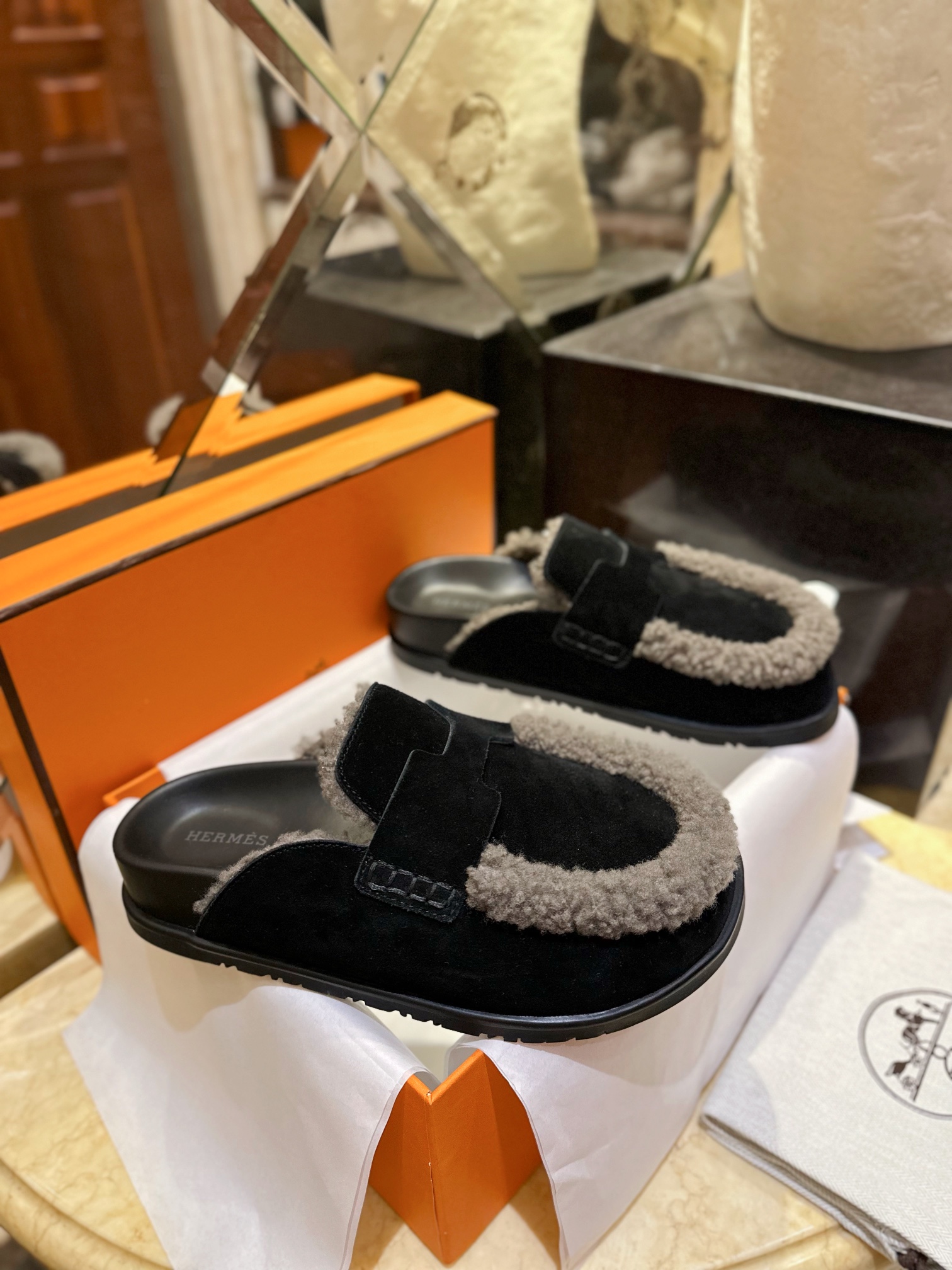 Hermes Boken Wool Slides