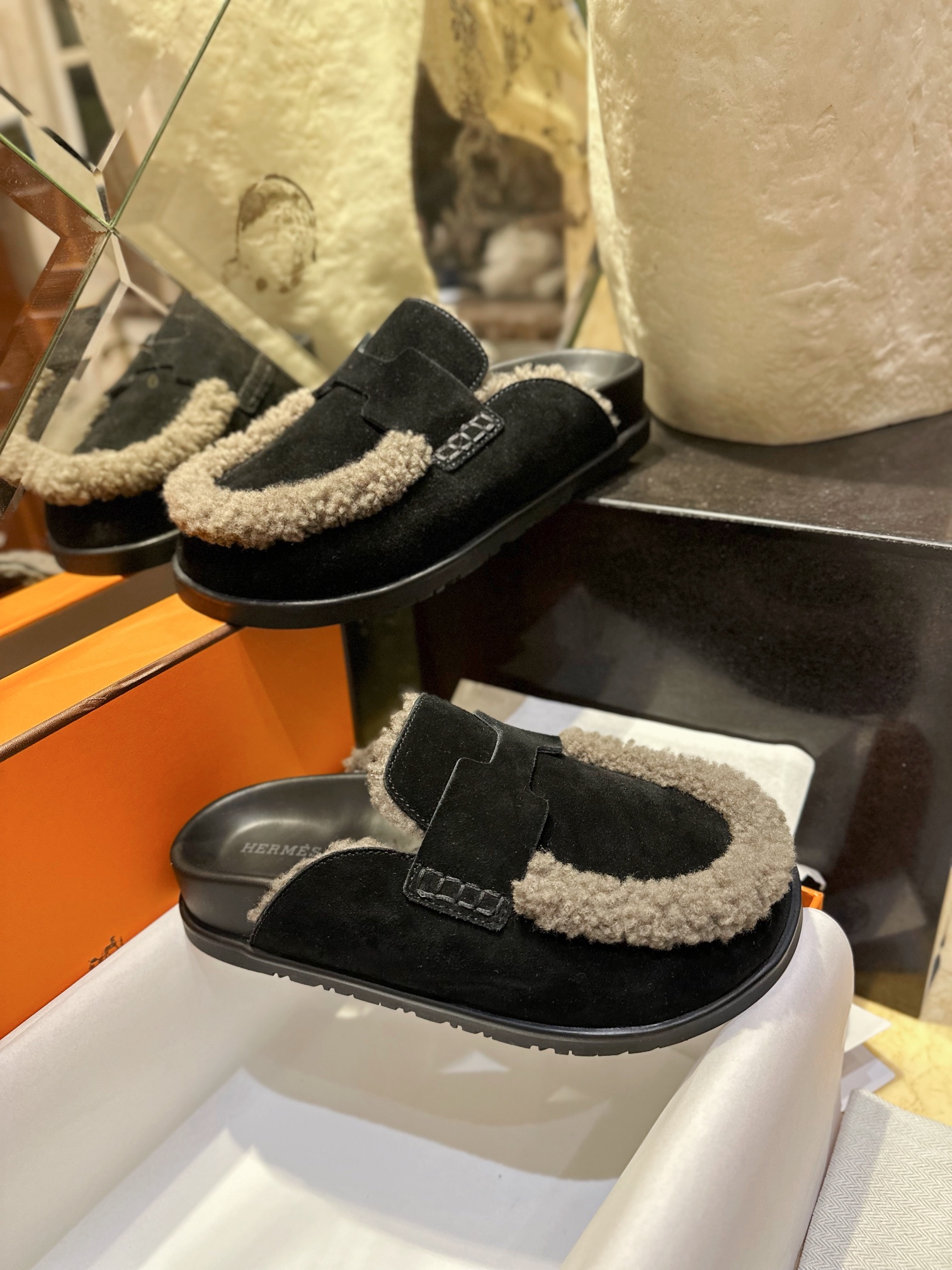 Hermes Boken Wool Slides