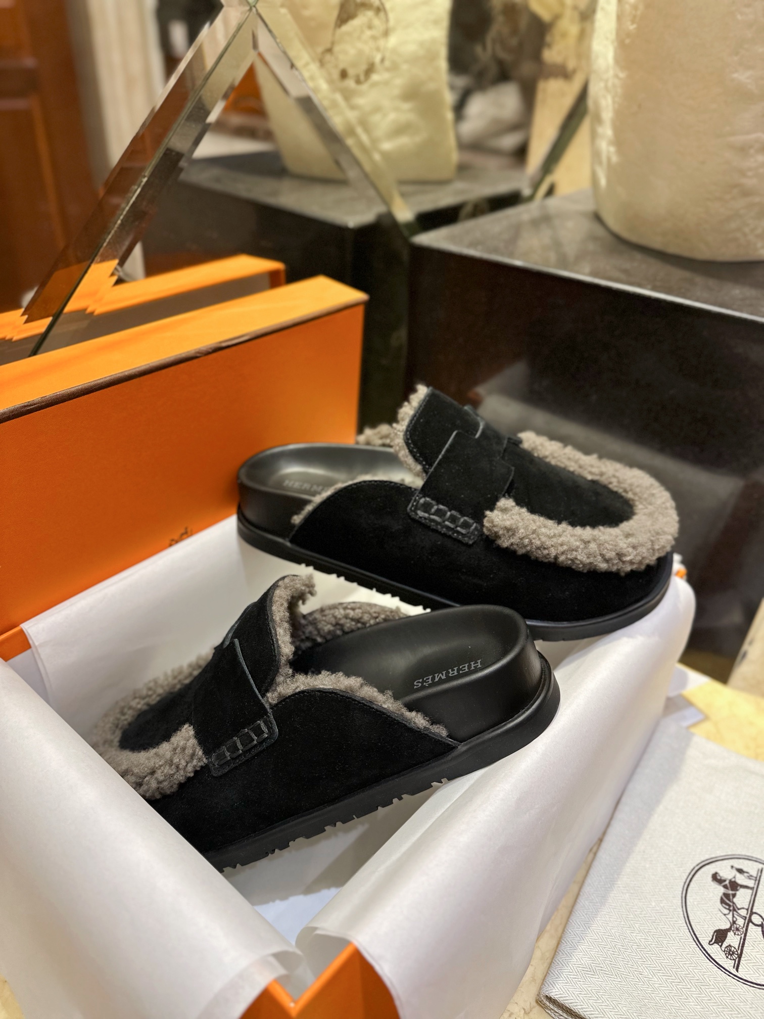 Hermes Boken Wool Slides