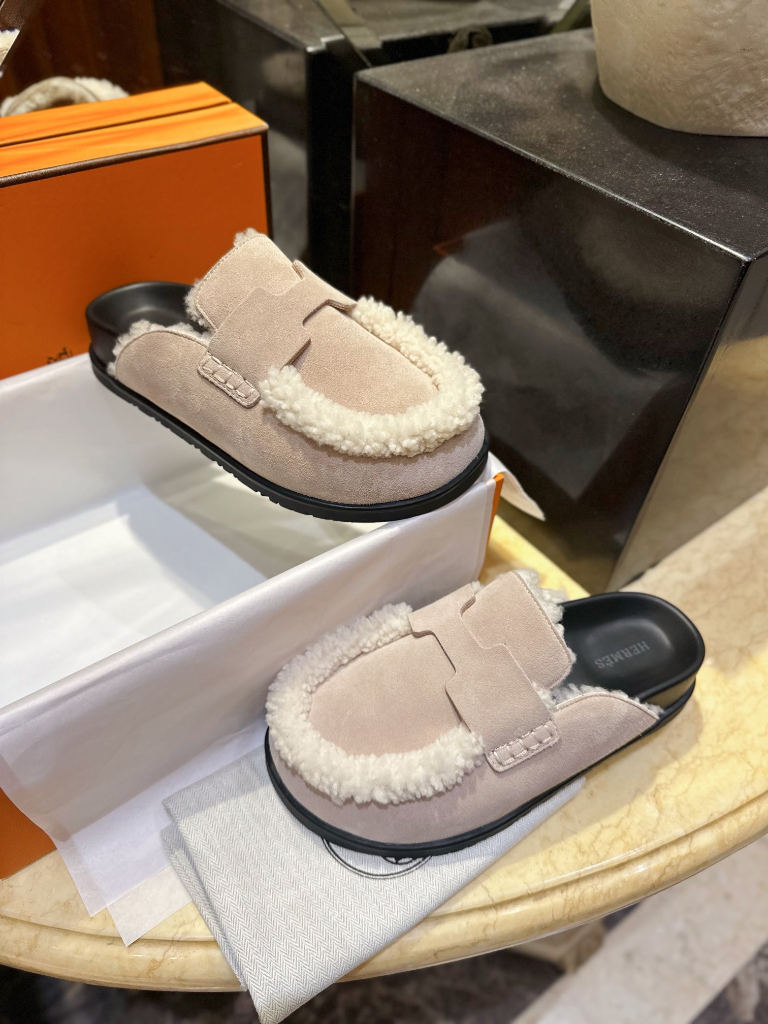 Hermes Boken Wool Slides