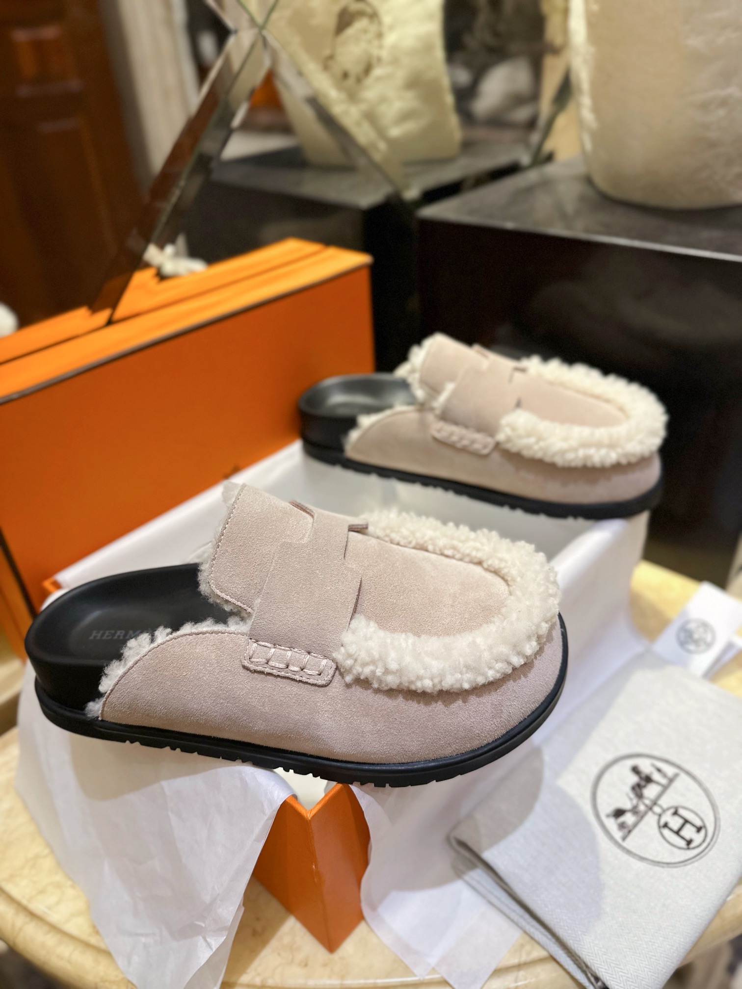 Hermes Boken Wool Slides