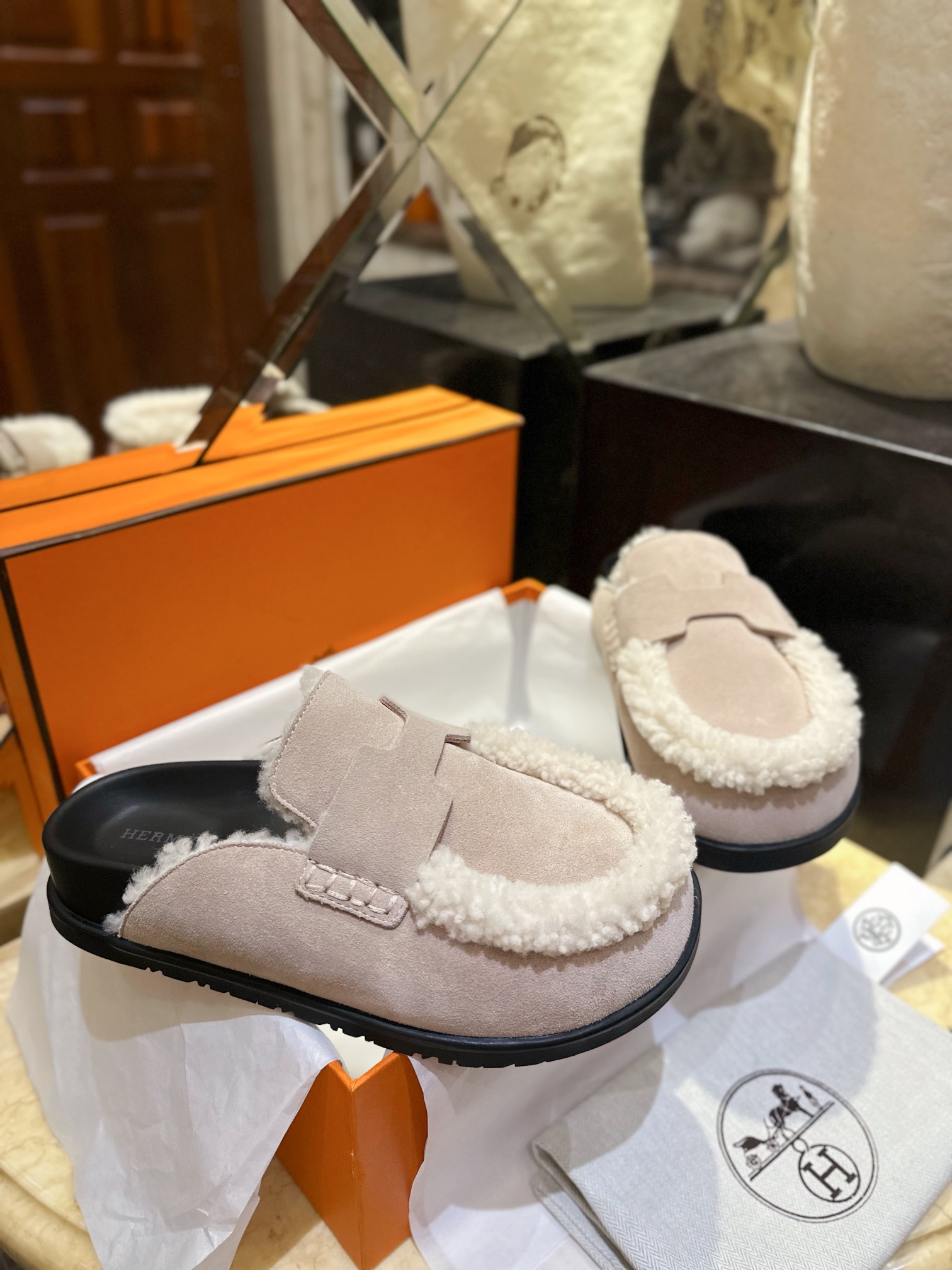 Hermes Boken Wool Slides