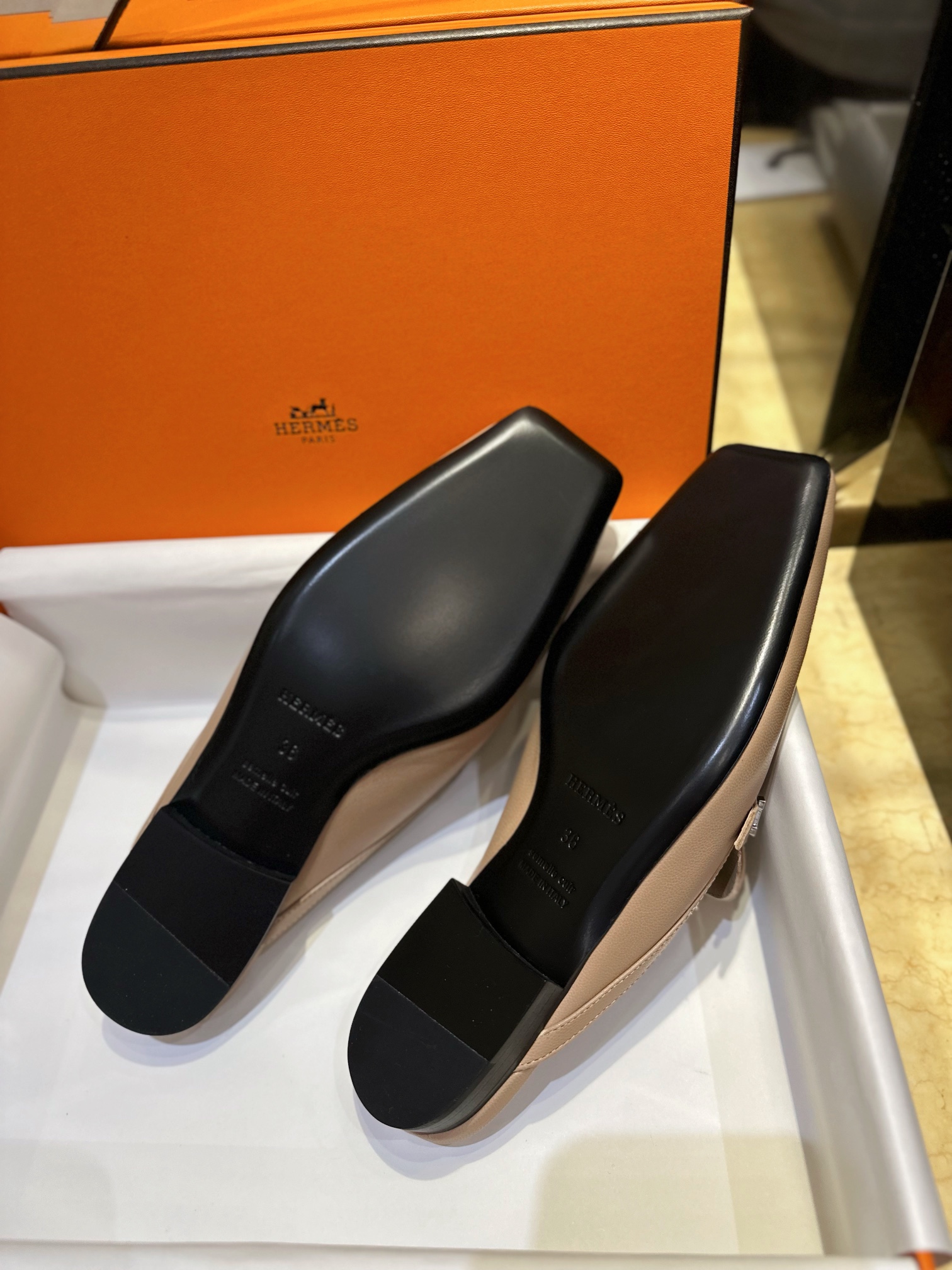 Hermes Groupie Goat Leather Mule Slides