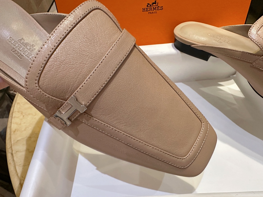 Hermes Groupie Goat Leather Mule Slides