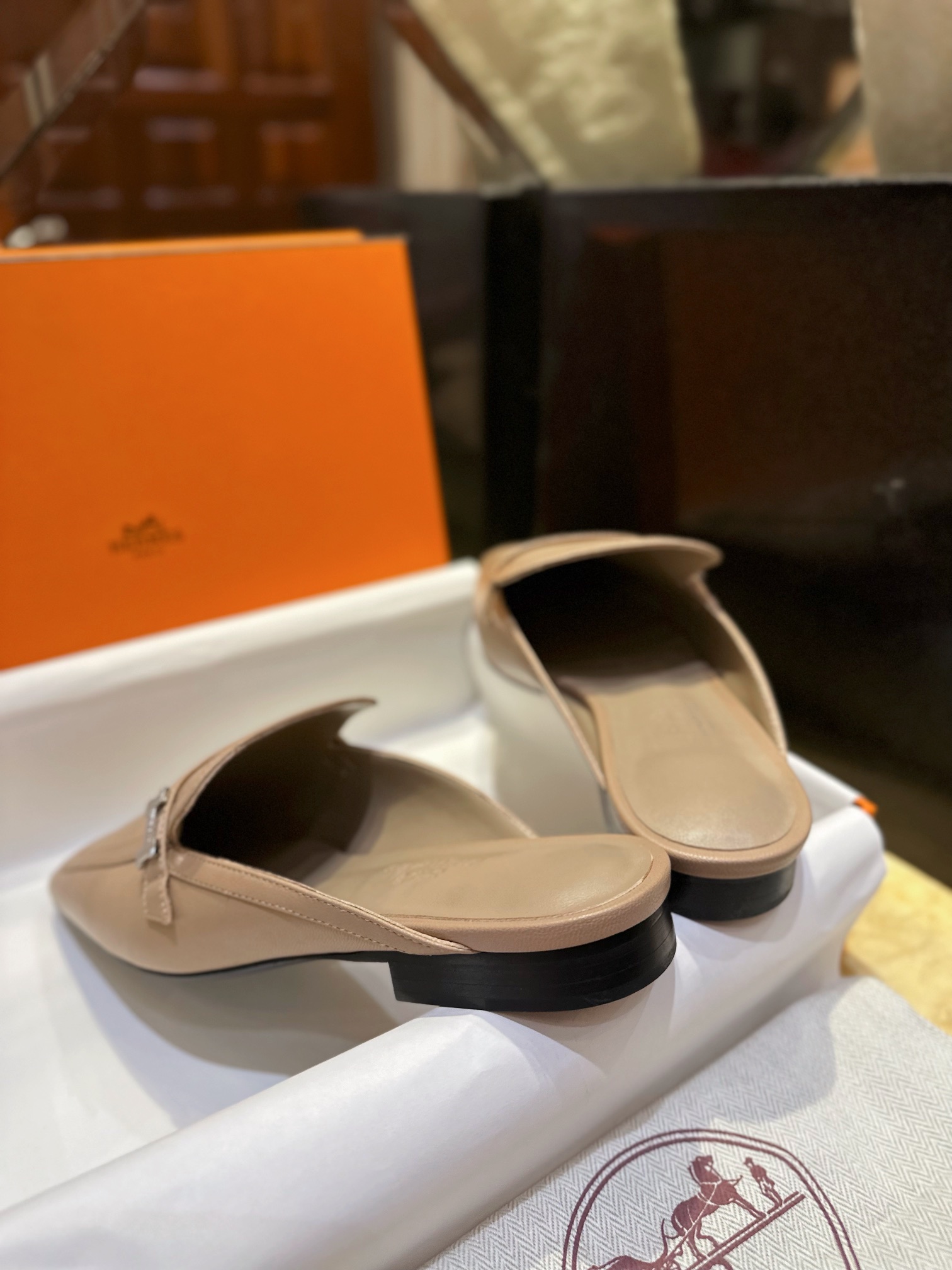 Hermes Groupie Goat Leather Mule Slides