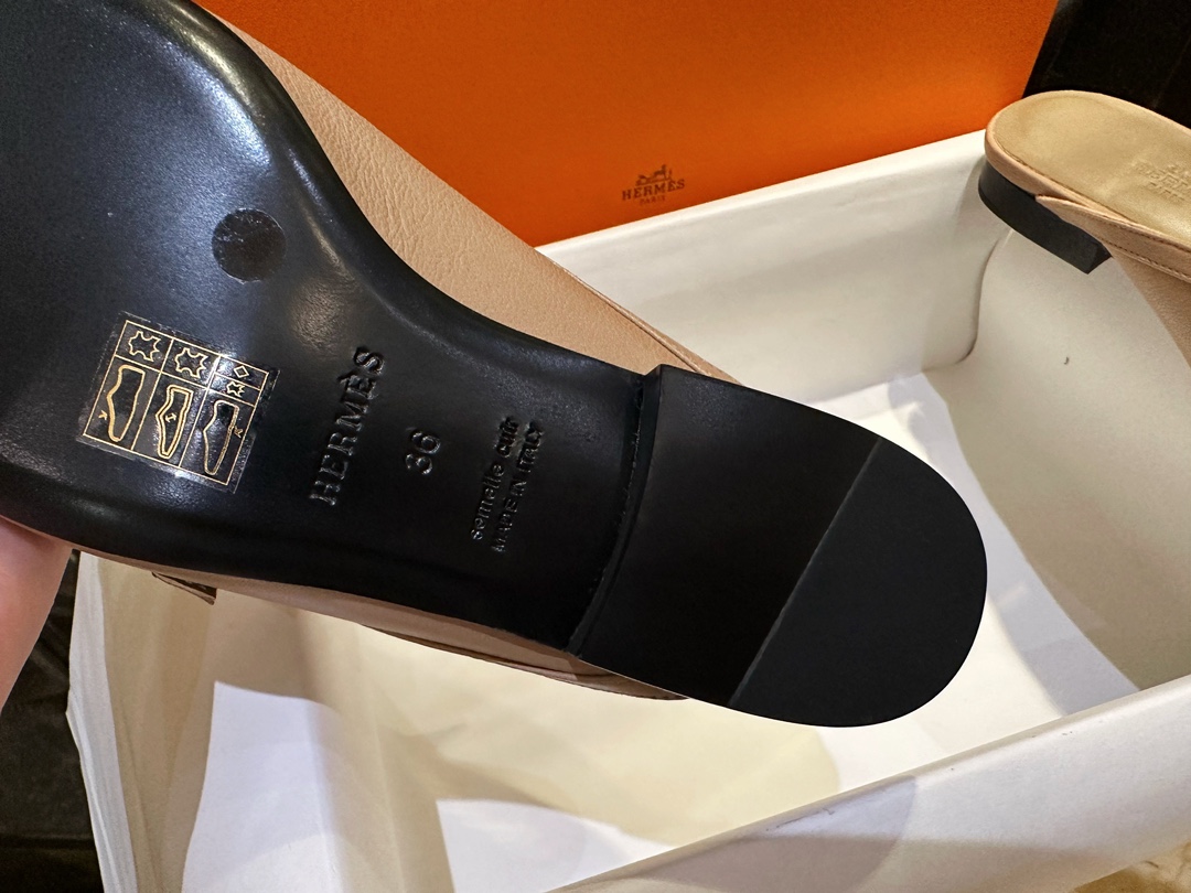 Hermes Groupie Goat Leather Mule Slides