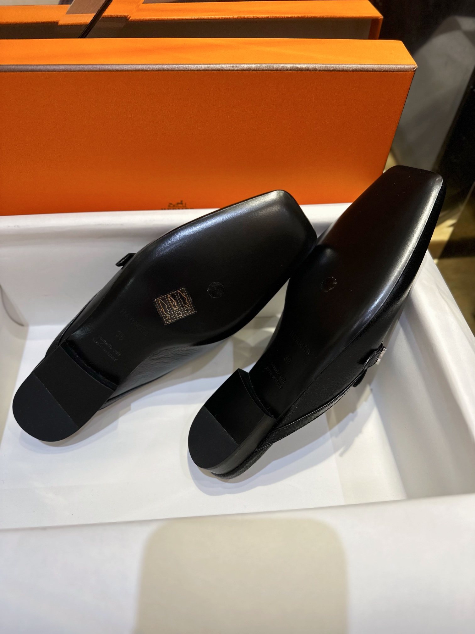 Hermes Groupie Goat Leather Mule Slides