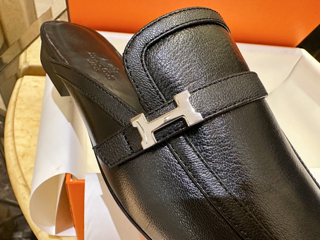 Hermes Groupie Goat Leather Mule Slides