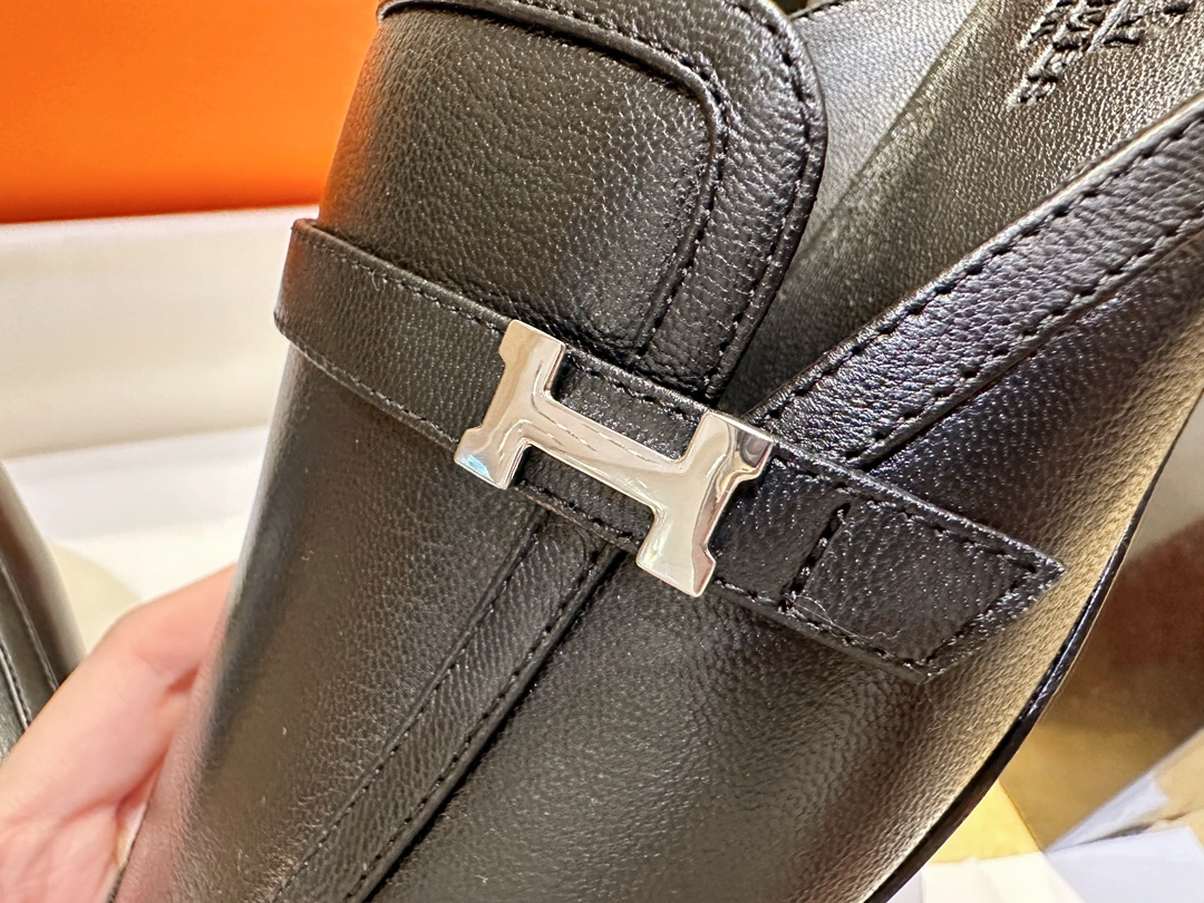 Hermes Groupie Goat Leather Mule Slides