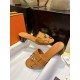 Hermes Kelly Brown High Heel Slides with Calfskin and Italian Leather Sole, 5cm Chunky Heel