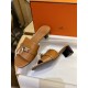 Hermes Kelly Brown High Heel Slides with Calfskin and Italian Leather Sole, 5cm Chunky Heel