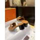 Hermes Kelly Brown High Heel Slides with Calfskin and Italian Leather Sole, 5cm Chunky Heel