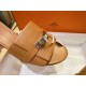 Hermes Kelly Brown High Heel Slides with Calfskin and Italian Leather Sole, 5cm Chunky Heel