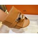 Hermes Kelly Brown High Heel Slides with Calfskin and Italian Leather Sole, 5cm Chunky Heel