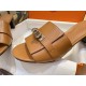 Hermes Kelly Brown High Heel Slides with Calfskin and Italian Leather Sole, 5cm Chunky Heel