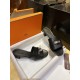 Hermes Kelly Black High Heel Slides with Calfskin, 5cm Heel