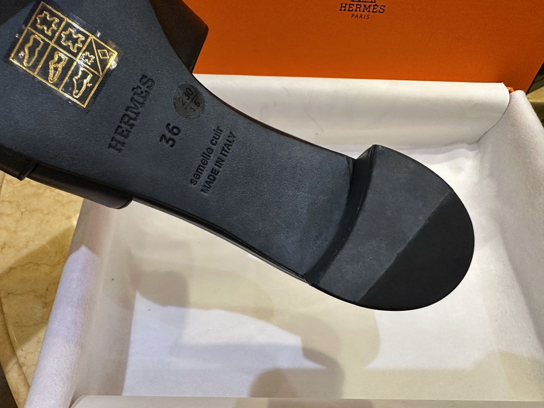 Hermes Kelly Black High Heel Slides with Calfskin, 5cm Heel