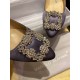 Manolo Blahnik Gray Silk White Crystal Flat Shoes