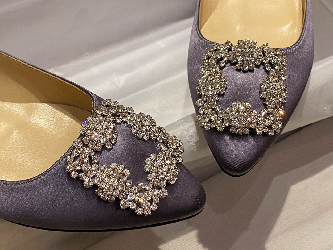 Manolo Blahnik Gray Silk White Crystal Flat Shoes