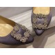 Manolo Blahnik Gray Silk White Crystal Flat Shoes