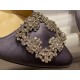 Manolo Blahnik Gray Silk White Crystal Flat Shoes