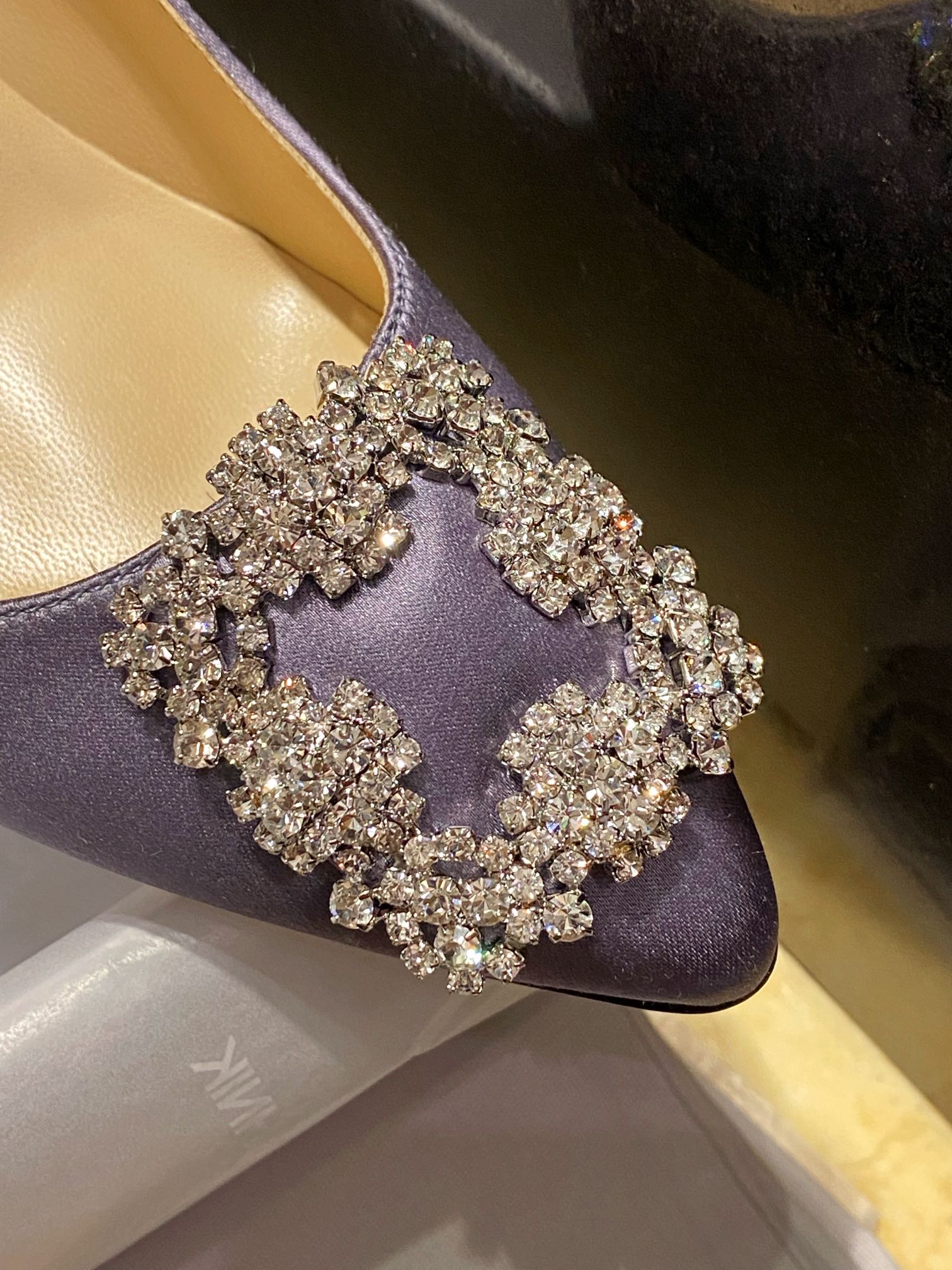 Manolo Blahnik Gray Silk White Crystal High Heels