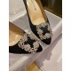 Manolo Blahnik Black Silk White Crystal 7cm High Heels